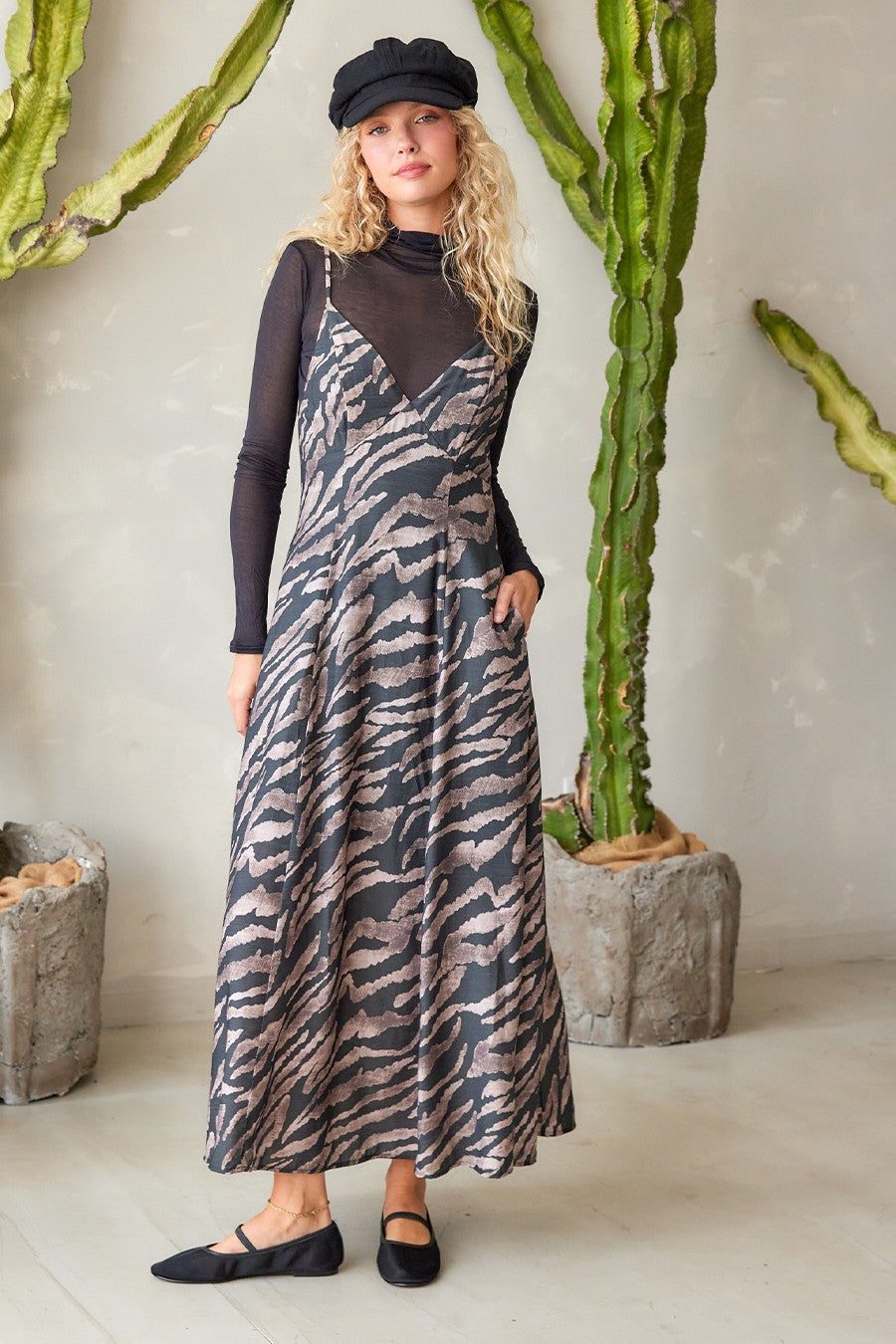 Animal Print Open Back Maxi Dress