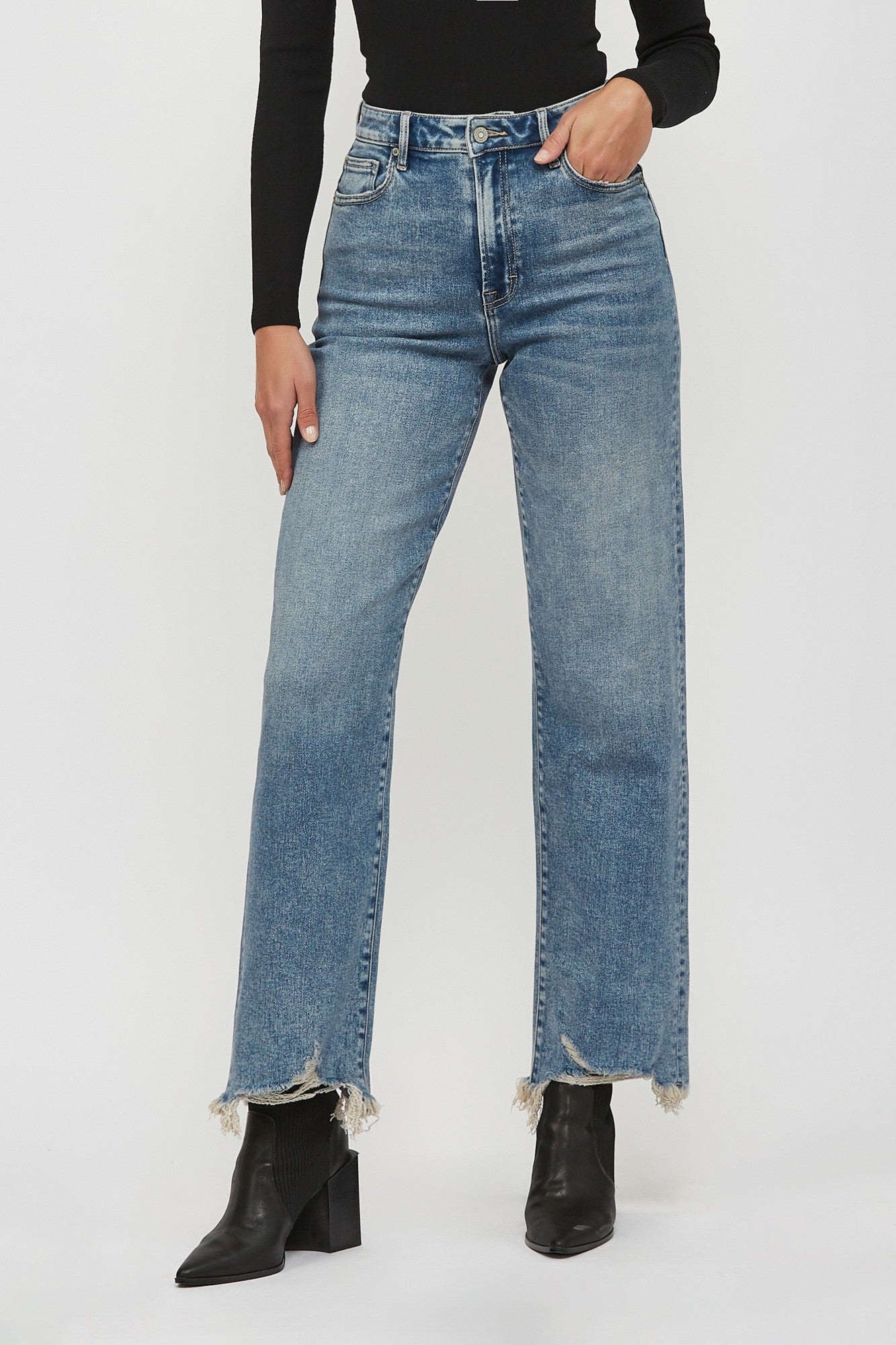 Frayed Wide-Leg Jeans