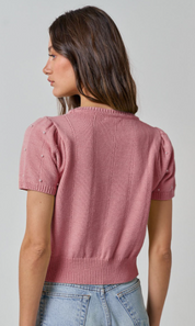 Pearl Detail Short Sleeve Sweater Top