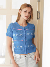 Bow Accent Short Sleeve Knit Top